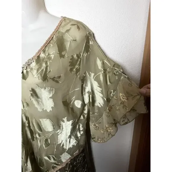 Vintage Spencer Alexis Silk Skirt Top Set Green Lace Velvet Burnout Size 12 - Picture 6 of 12